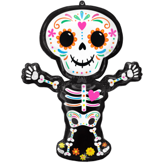 SuperShape Holographic Day Of The Dead Skeleton Foil Balloon P35 Packaged 66 cm x 86 cm