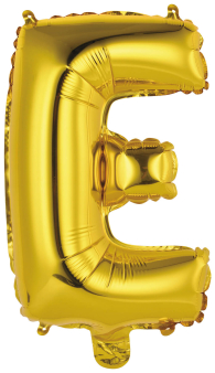 Mini Letter E Gold Foil Balloon N16 Packaged 33 cm x 21 cm