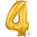 Mid Size Number 4 Gold Foil Balloon L26 Packaged 45cm x 66cm