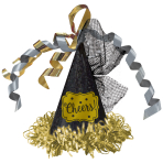 Party Cone Hat with Hair Clip New Year Silver & Gold Paper / Foil / Fabric 7.6 x 8.2 cm