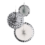3 Fan Decorations Silver Dream Paper 18 cm / 30 cm / 38 cm