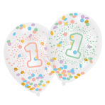 6 Latex Balloons Droplets 1st Birthday Rainbow Confetti-Filled Paper 1c Print 27.5 cm/11"