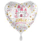 Standard Joyeux Anniversaire Castle Foil Balloon Heart C40 packaged 43cm