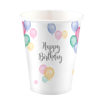 8 Cups Happy Birthday Pastel Paper 250 ml