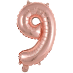 Mini Number 9 Rose Gold Foil Balloon N16 Packaged 36 cm x 22 cm