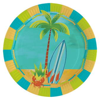 8 Plates Surf Party Round Paper 23 cm 8 Plates Surf Party Round Paper 23 cm