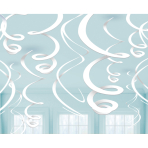 12 Swirl Decorations Frosty White Foil 55.8 cm