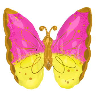 SuperShape Pink & Yellow Butterfly Foil Balloon P30 Packaged 63 cm x 63 cm