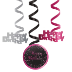 6 Swirl Decorations Starlight Birthday Pink Happy Birthday Paper / Foil 61 cm