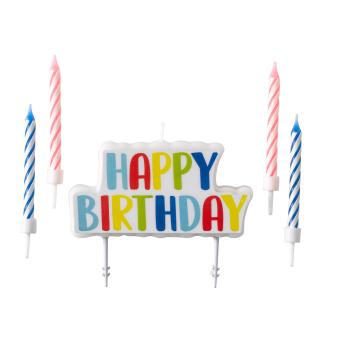 Set of Candles Happy Birthday 5 Pieces Height 6.5 / 6.3 cm Set of Candles Happy Birthday 5 Pieces Height 6.5 / 6.3 cm