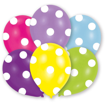 6 Latex Balloons All Round Printed Polka 27.5 cm / 11"