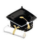 SuperShape Black Grad Cap & White Diploma Foil Balloon P35 Packaged 63 cm x 63 cm