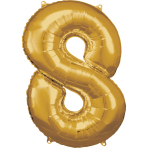 Large Number 8 Gold Foil Balloon N34 Packaged 86 cm x 57 cm