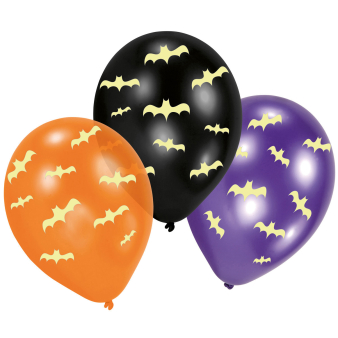 6 Latex Balloons Glow in the dark Bats