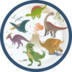 8 Plates Happy Dinosaur Round Paper 18 cm