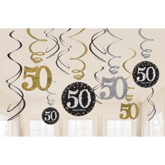 12 Swirl Decorations 50 Sparkling Celebration - Gold Foil / Paper 61 cm 12 Swirl Decorations 50 Sparkling Celebration - Gold Foil / Paper 61 cm
