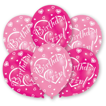 6 Latex Balloons All Round Printed Birthday Girl 27.5 cm / 11"