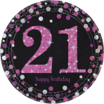 8 Plates 21 Sparkling Celebrations Pink Paper Round Prismatic 22.8 cm
