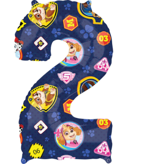 Mid Size Number Paw Patrol Number 2 Foil Balloon L27 Packaged 43 cm x 66 cm