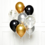 DIY Balloon Bouquet Black Gold Silver 8 Balloons