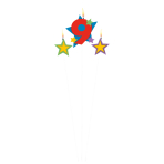 Numeral Candle 9 with 2 Star Candles Height 12.2/13.5 cm