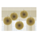 5 Fan Decorations Gold Paper 15.2 cm