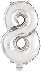 Mini Number 8 Silver Foil Balloon N16 Packaged 36 cm x 22 cm