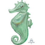 SuperShape Holographic Mermaid Wishes Seahorse Foil Balloon P40 Packaged 50 cm x 96 cm