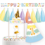Deko-Set 1st Birthday Rainbow Paper / 4 Parts