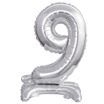 Mini Number 9 Silver Foil Balloon N16 Packaged 36 cm x 22 cm