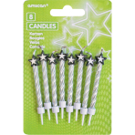 8 Spiral Candles with Star Silver Height 6.3 cm