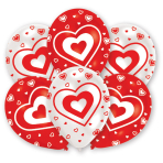 6 Latex Balloons All Round Printed Hearts 27.5 cm / 11"