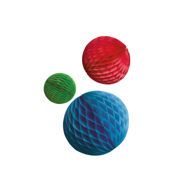 3 Honeycomb Decorations Bright Rainbow Paper 14 cm / 18 cm / 22 cm 3 Honeycomb Decorations Bright Rainbow Paper 14 cm / 18 cm / 22 cm