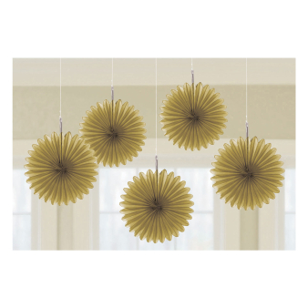5 Fan Decorations Gold Paper 15.2 cm