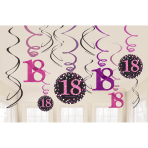 12 Swirl Decorations 18 Sparkling Celebration - Pink Foil / Paper 61 cm