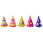 Party Cone Hats Dots & Stripes Assorted Paper Height 16 cm
