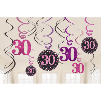 12 Swirl Decorations 30 Sparkling Celebration - Pink Foil / Paper 61 cm 12 Swirl Decorations 30 Sparkling Celebration - Pink Foil / Paper 61 cm