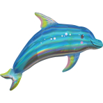 SuperShape Holographic Iridescent Blue Dolphin Foil Balloon P40 Packaged 73 cm x 68 cm