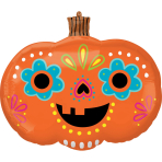 SuperShape Day of the Dead Pumpkin Foil Balloon P35 Packaged 60 cm x 58 cm