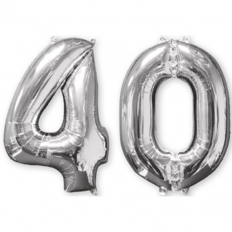 Mid Size Number Number Bunch 40 Silver Foil Balloon P56 Packaged 26"