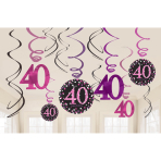 12 Swirl Decorations 40 Sparkling Celebration - Pink Foil / Paper 61 cm