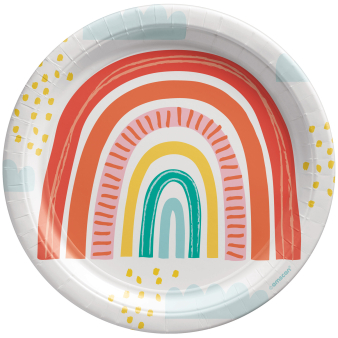 8 Plates Retro Rainbow Round Papier 23 cm