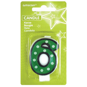 Numeral Candle 6 Dots & Black Border Height 7.6 cm Numeral Candle 6 Dots & Black Border Height 7.6 cm