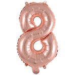 Mini Number 8 Rose Gold Foil Balloon N16 Packaged 36 cm x 22 cm