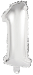 Mini Number 1 Silver Foil Balloon N16 Packaged 35 cm x 16 cm