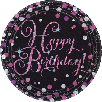 8 Plates Sparkling Celebrations Pink Happy Birthday Round Paper 23 cm 8 Plates Sparkling Celebrations Pink Happy Birthday Round Paper 23 cm