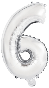 Mini Number 6 Silver Foil Balloon N16 Packaged 36 cm x 22 cm Mini Number 6 Silver Foil Balloon N16 Packaged 36 cm x 22 cm