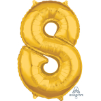 Mid Size Number 8 Gold Foil Balloon L26 Packaged 45cm x 66cm