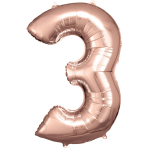 Large Number 3 Rose Gold Foil Balloon N34 Packaged 92 cm x 58 cm