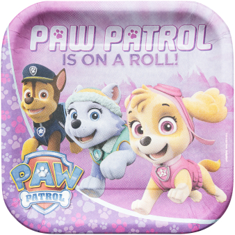 8 Plates Pink Paw Patrol Squared Paper 23 x 23 cm